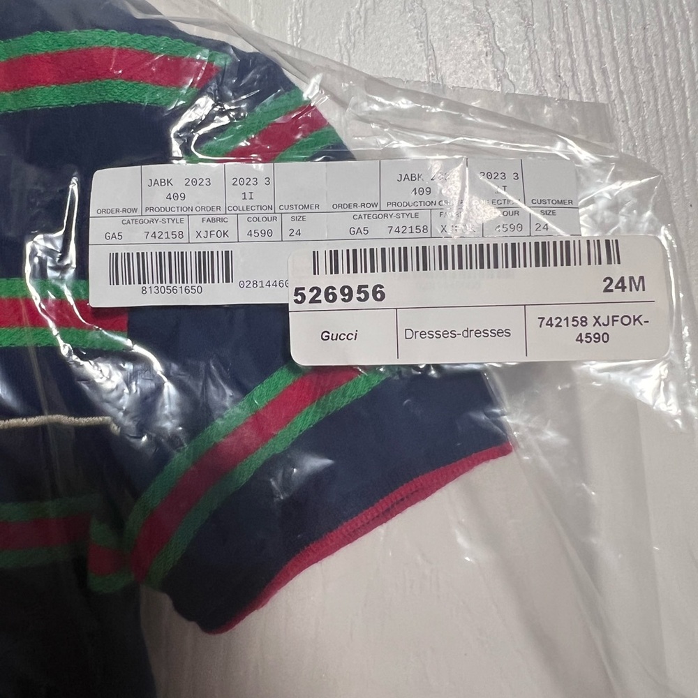 Gucci Girls Navy Blue Striped Web Polo Dress